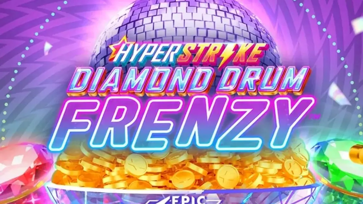 Tampilan visual neon retro dari slot Hyper Strike Diamond Drum Frenzy